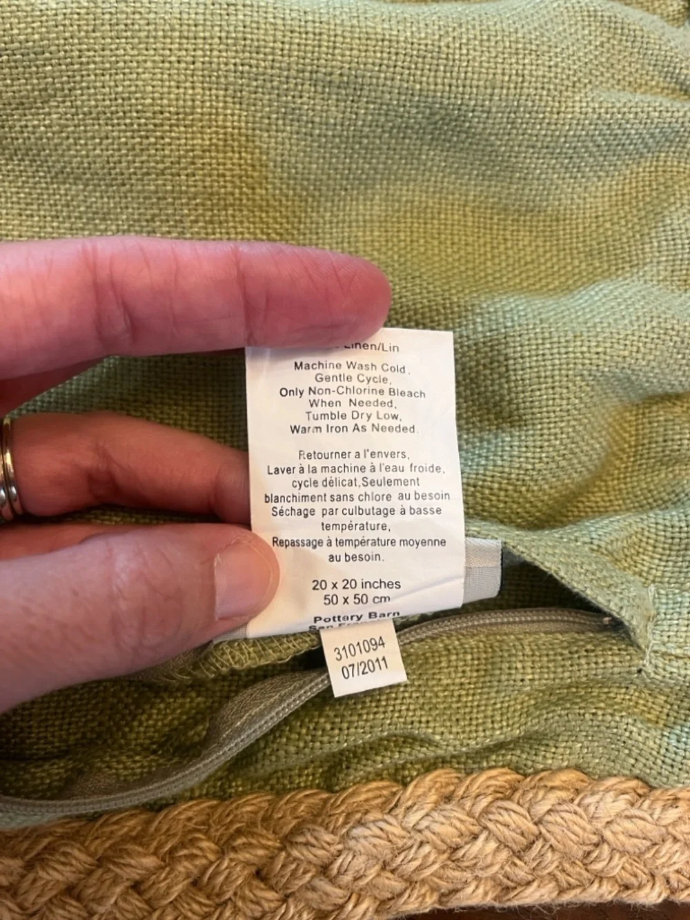 Pottery Barn Lime 🍋‍🟩 Green Pillow Cover with Jute Braided Edge